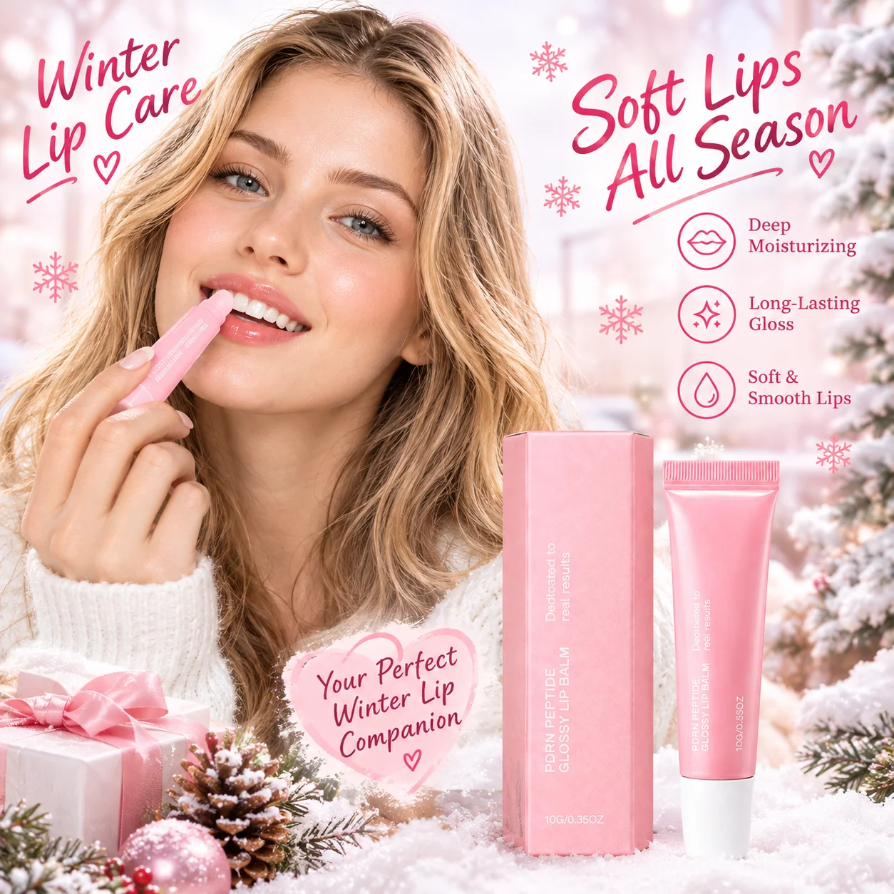PDRN Peptide Glossy Lip Balm Moisturize Repair Chapped Lips Winter Cold Weather Lip Care Nourishing Hydrating Lip Ointment 10g