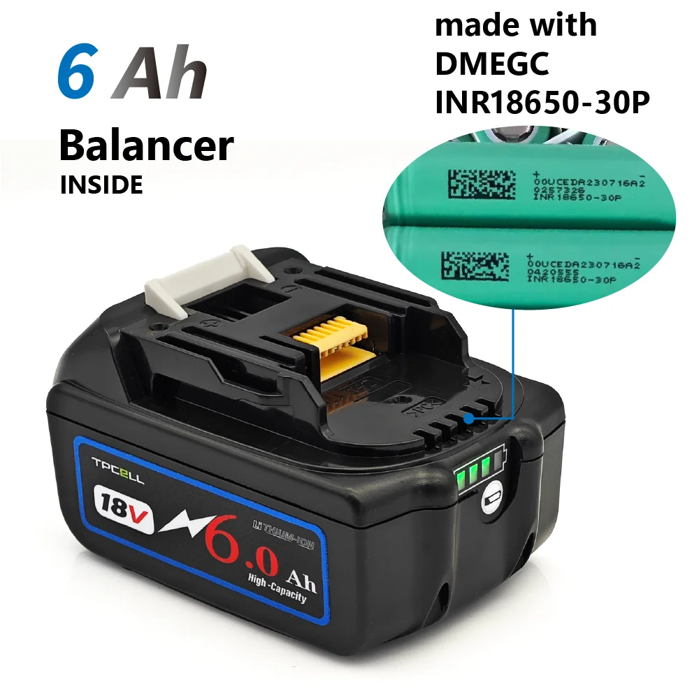 BL1860 6AH For Makita 18V Battery Power Tools Li-ion Replacement LXT BL1850 BL1840 for 18 V Screwdriver with BMS TPCELL 18V