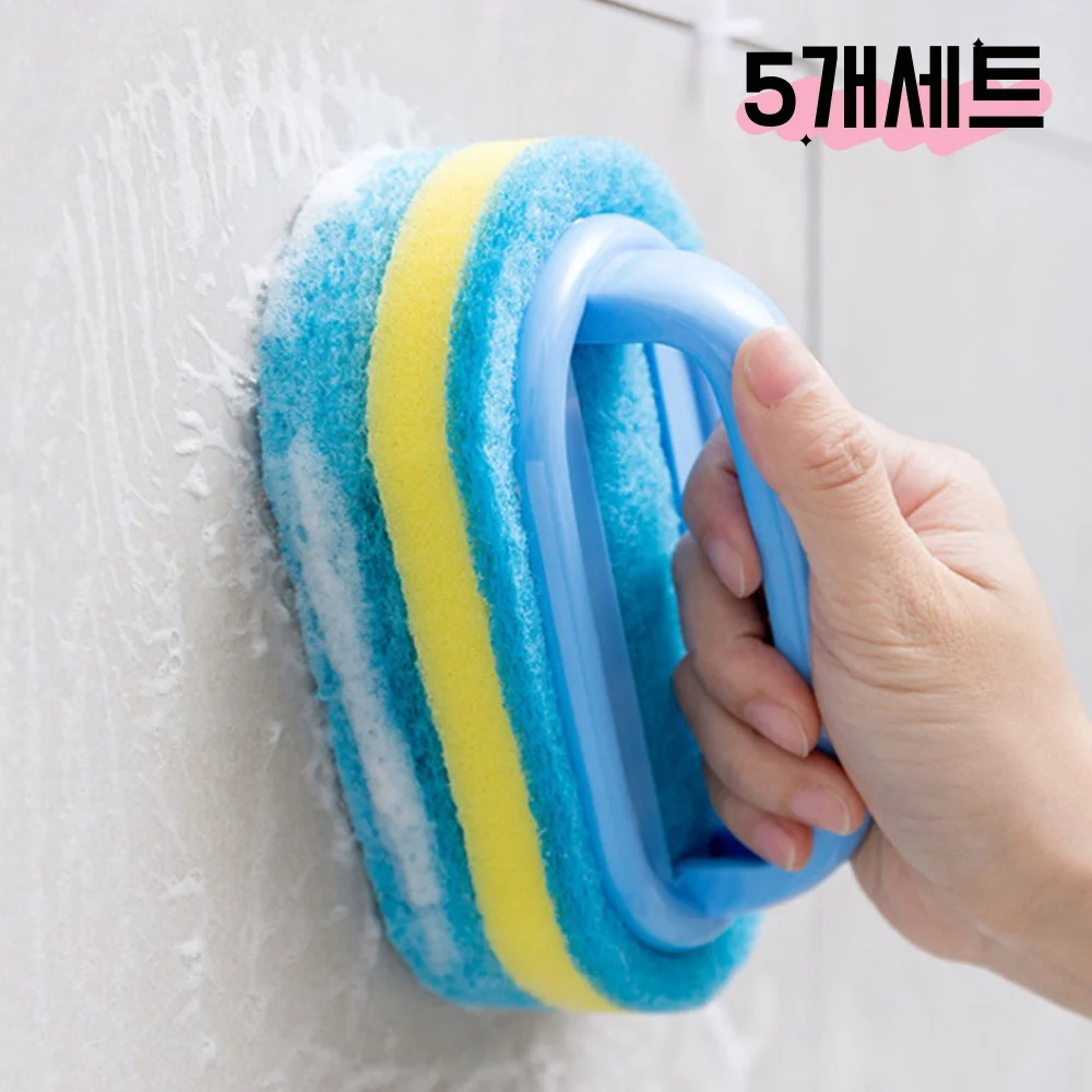 5 Pus 1 Set Handy Sponge Brush Handle Cleaning Sponge Cleaning Brush, thick durable strong scrubbing sponge for bathtub, polishing for kitchen