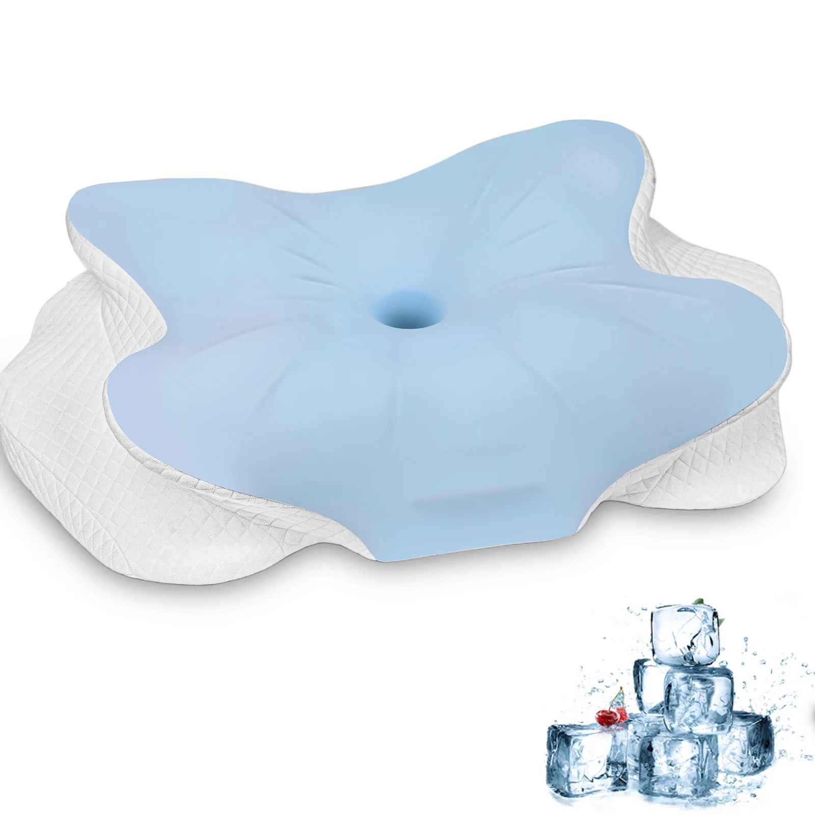 Ergonomisches Memory-Schaum-Nackenkissen, Schmetterlingsförmiges Zervikalkissen mit Doppelhöhe, Waschbarer Eisseide-Bezug für Seiten-, Rücken- und Bauchschläfer