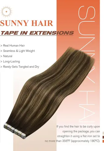 Imagen 2 del producto Extensiones de cabello con cinta adhesiva VeSunny Remy, cabello humano brasileño natural de 12-22 pulgadas, 30 y 50G, extensiones de cabello humano de color Balayage