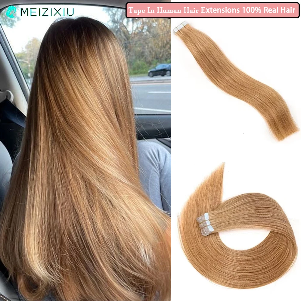 Extensions de Cheveux Humains 100% Vrais, Sans Couture, Couleur Blonde #27, 24 Pouces, 20 Pièces