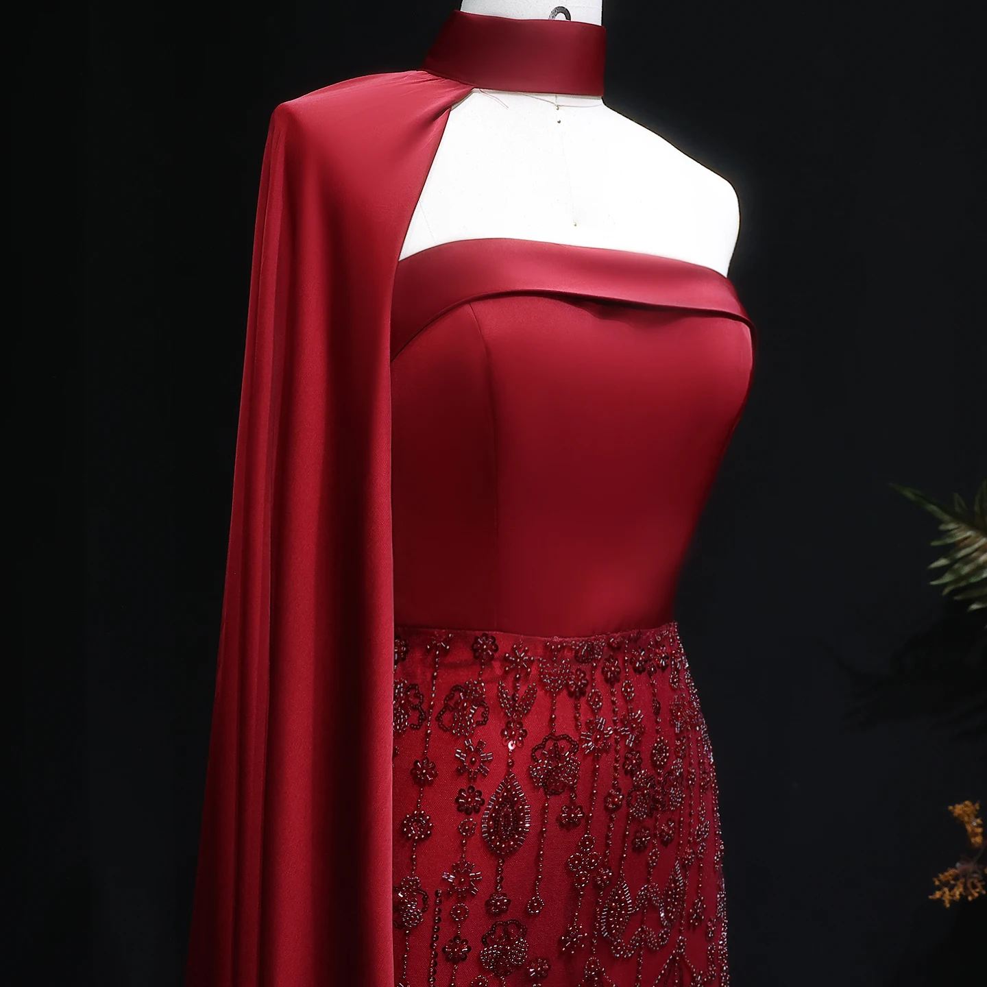 شارون سعيد فستان سهرة عربي حكيم أخضر فاخر مع وشاح كيب بدون حمالات دبي للنساء لحفلات الزفاف SS014 مخصص