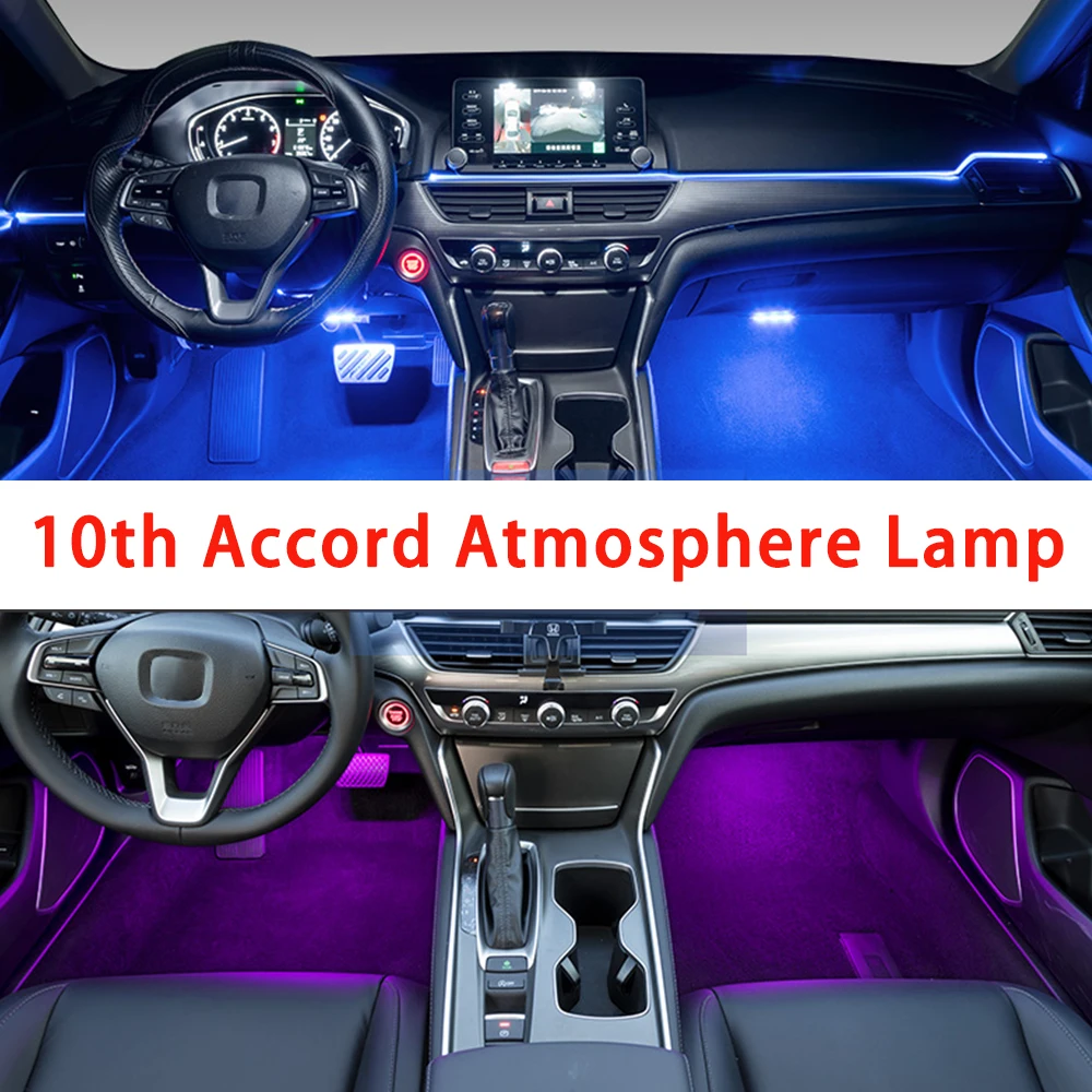 For Honda10th Accord Car Ambient Light 64 Colors Interior Decoration Acrylic 1:1 mold light Strip  Mobile App and button control