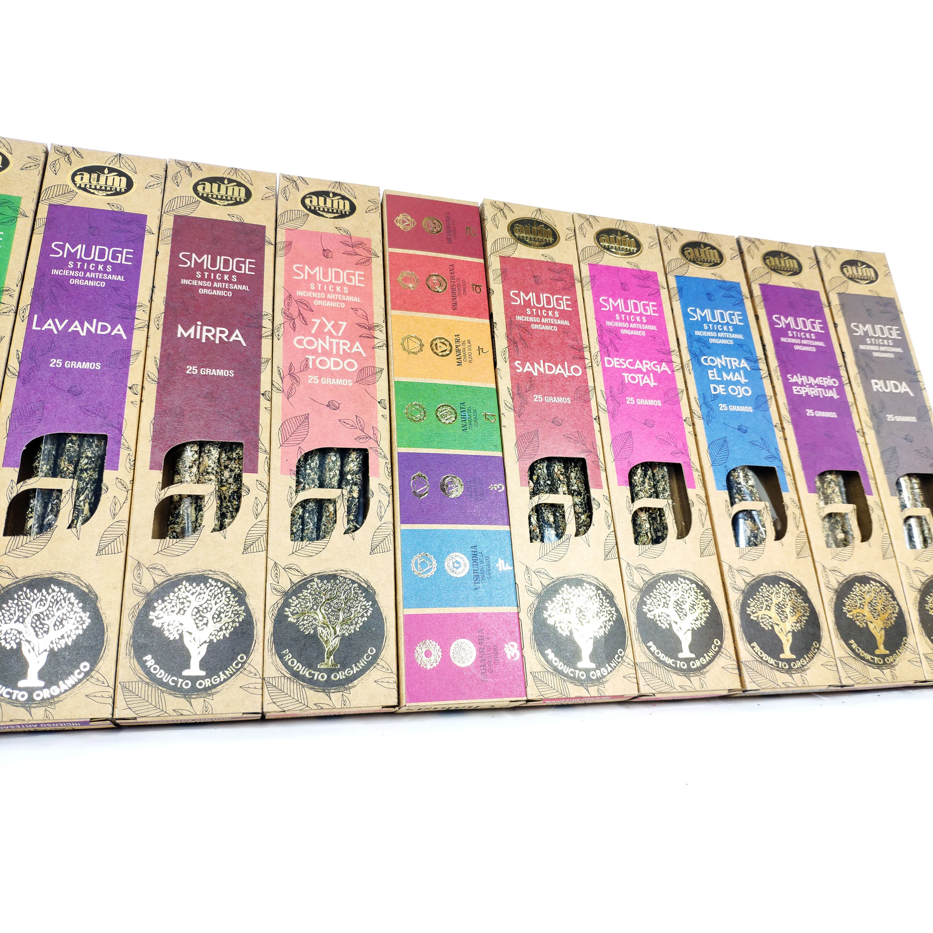 أعواد تلطخ البخور الأصلية من عطور أوم المصنوعة يدويًا عضويًا رودا كوبال 7 شاكرات لافندر روزماري مر خشب الصندل بالو سانتو بخور روحي مختصرات تنظيف كاملة تفتح مسارات 7X7 ضد