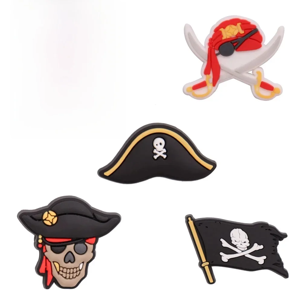 Chapeau de Pirate de dessin animé, 5 pièces, drapeau crâne, breloques de chaussures en PVC, chaussures de jardin, décoration de boutons, sandales, pantoufles, accessoires, cadeau de vacances