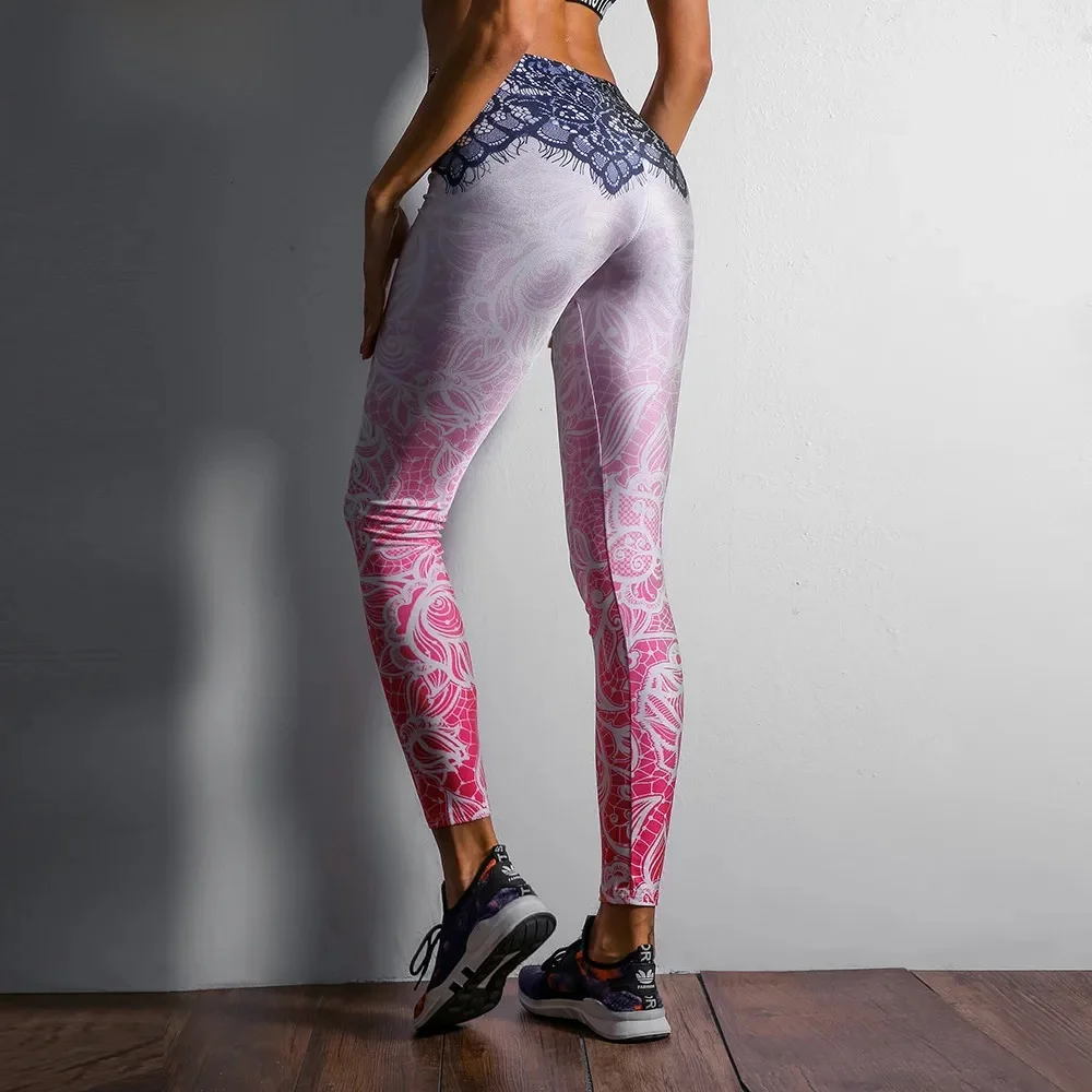 NADANBAO 2025 legginsy damskie Mandala kwiat cyfrowy nadruk szczupła różowa Fitness kobieta legginsy trening Plus rozmiar spodnie z wysokim stanem — zdjęcie 2