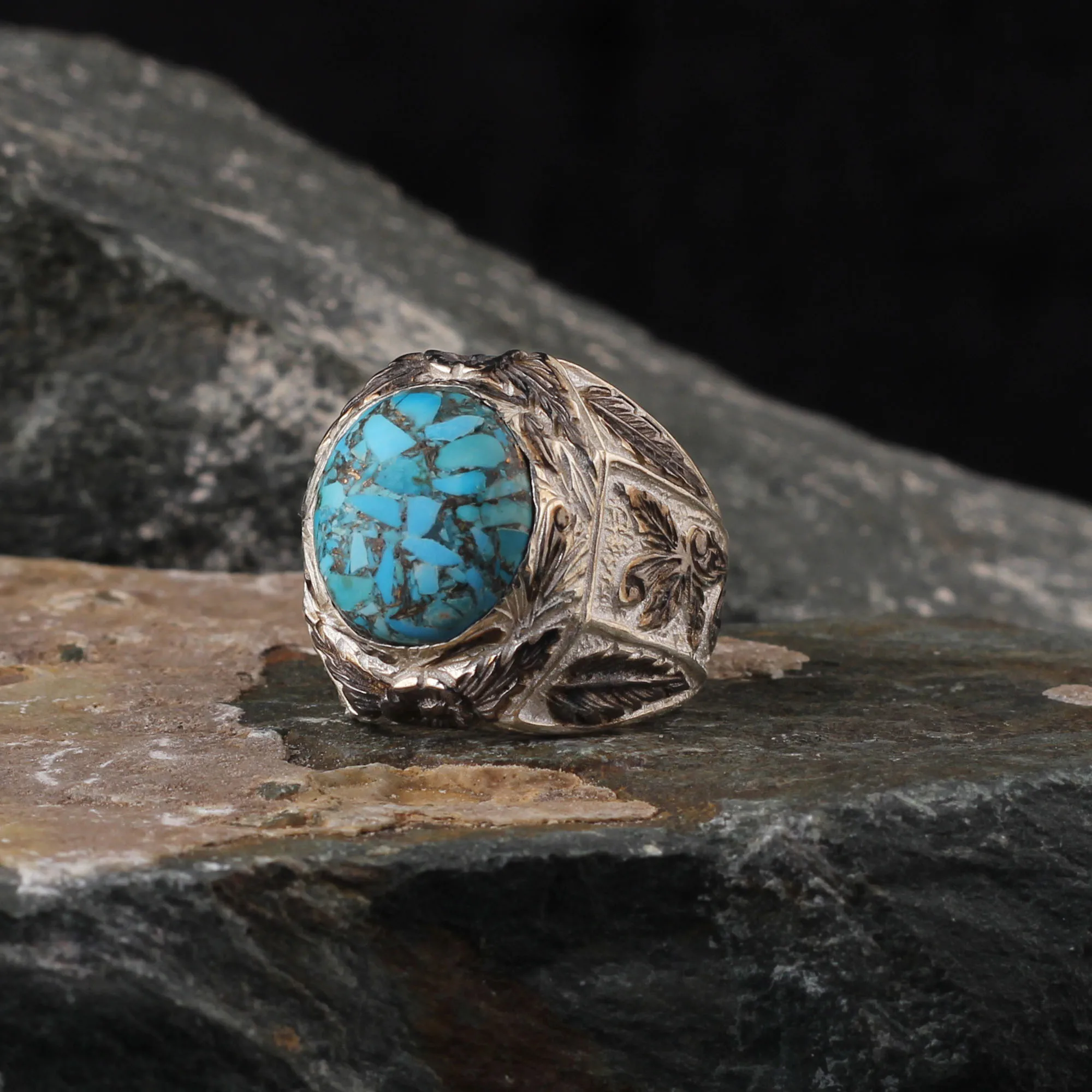 Free Shipping, MEN 'S 925 Sterling Silver Ring, Turquoise Stone For Men Jewelry, Real Natural Stone, made in Turkey, Fashion Jewelry Trendy