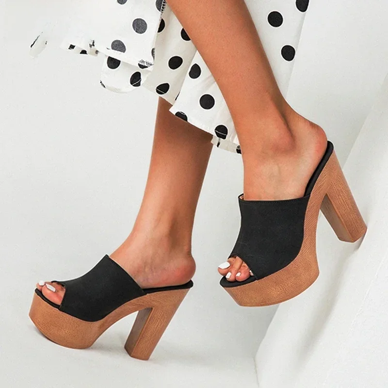 Eilyken Roma Style Platform Slippers Women Casual Peep Toe Wooden Thick High Heels Ladies Shoes Fashion Sandals Big Size 43 — zdjęcie 2