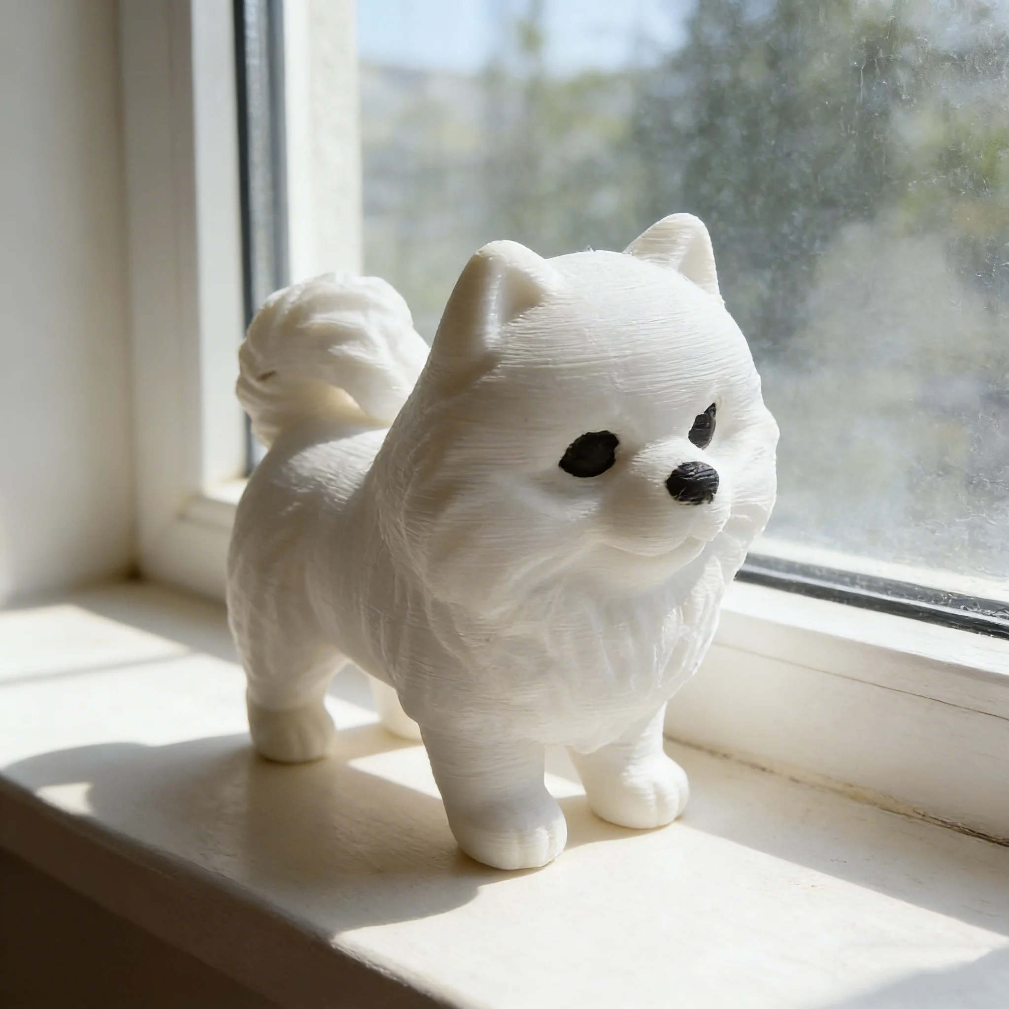 Cute Pomeranian Figurine, Adorable Standing Fluffy Puppy Statue, Aesthetic Desk Decor for Office, Study, Bedroom