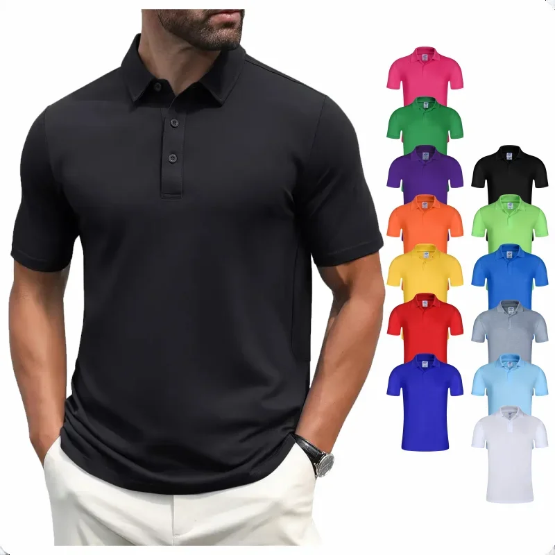 Heren zomer effen kleur revers korte mouwen casual dagelijks outdoor poloshirt mode knop top 13 kleuren - afbeelding 2