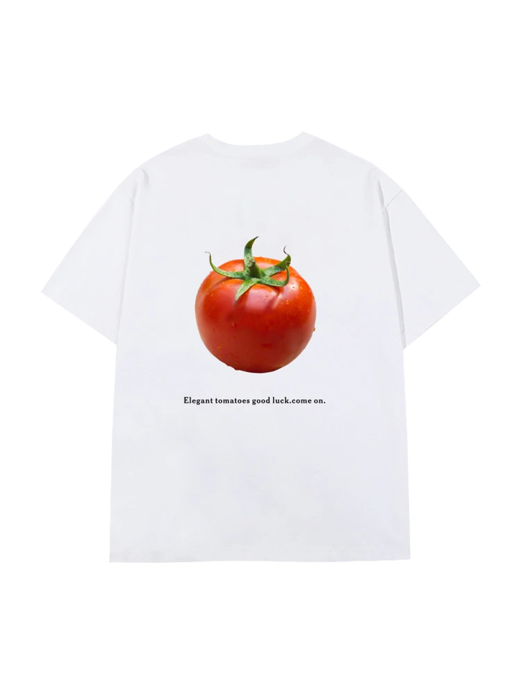 Summer Hot-selling Vegetable Orchard Tomatoes Print T-shirt Men's Women's T-shirt Pure Cotton Loose Comfortable Couple T-shirt