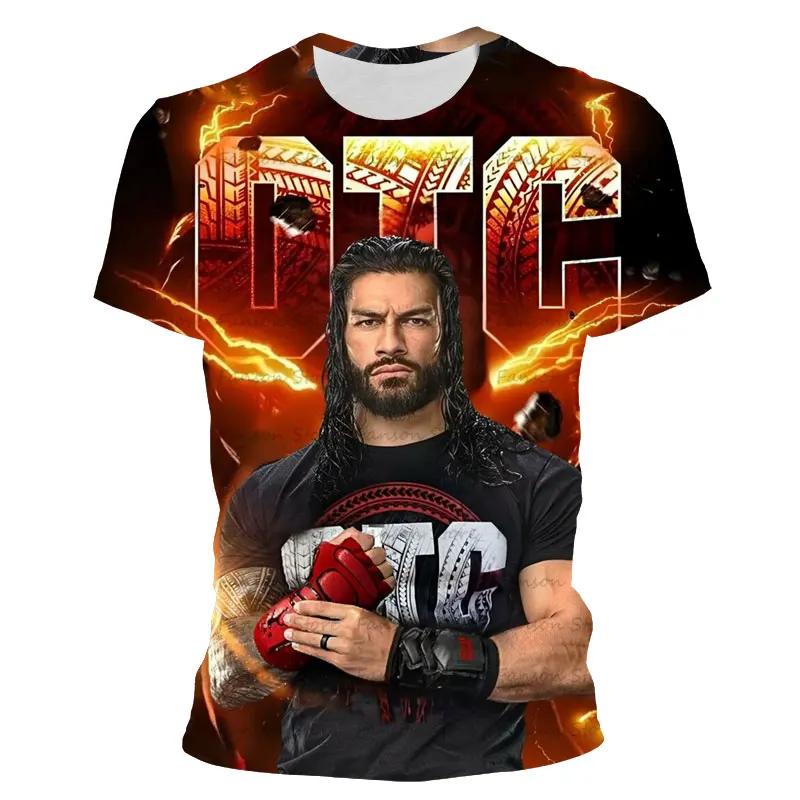 Men's Summer 3D Printed Roman Reigns Round Neck T-shirt Women's Children's Wrestling Fight Fans Street Casual Fashion Top