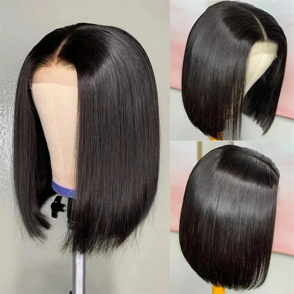 Luvin 200 densidade em linha reta curto bob 13x6 hd transparente frente do laço perucas de cabelo humano 5x5 preplucked fechamento sem cola peruca do laço