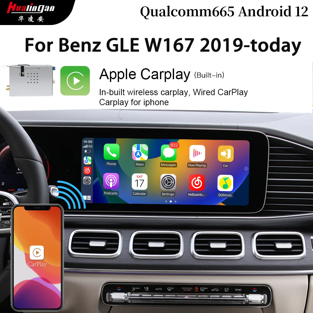 Hualingan For Benz GLE W167 2019 2020 2021 2022 2023 Android CarPlay Adapter NTG6.0 MBUX Radio Navi  Wireles Carplay Full Screen