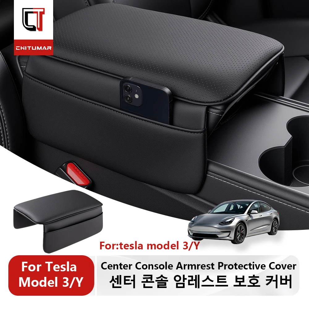 CT For Tesla Model 3 Highland Model Y Juniper 2026 Armrest Cover Soft Leather Anti Scratch Interior Car Accessories