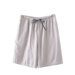 2024 Summer Men Sleep Bottoms 100% Cotton Pajama Shorts Male Top Quality Sleepwear Pants Men Gray Home Shorts Loungewear Shorts