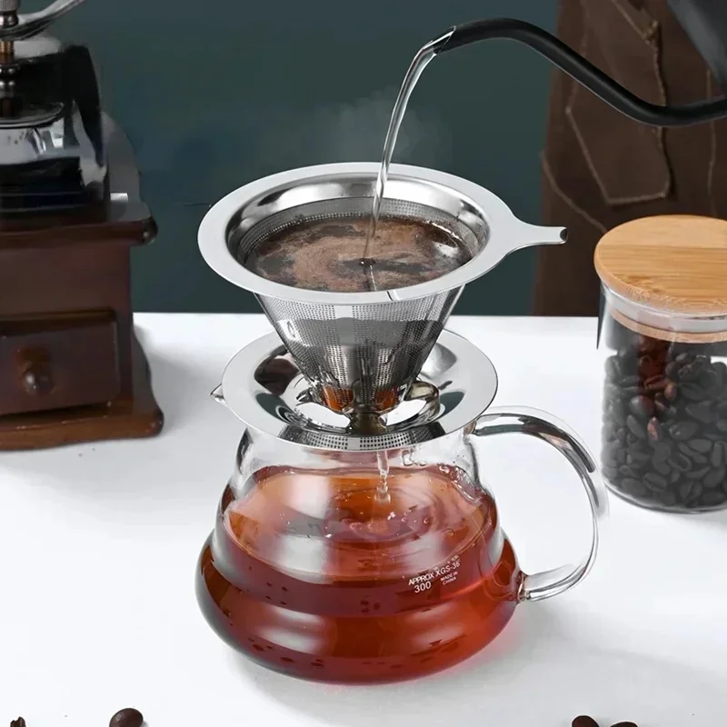 Porte-filtre à café double couche réutilisable en acier inoxydable 304, versez sur les outils de panier à thé, goutteur de café en maille