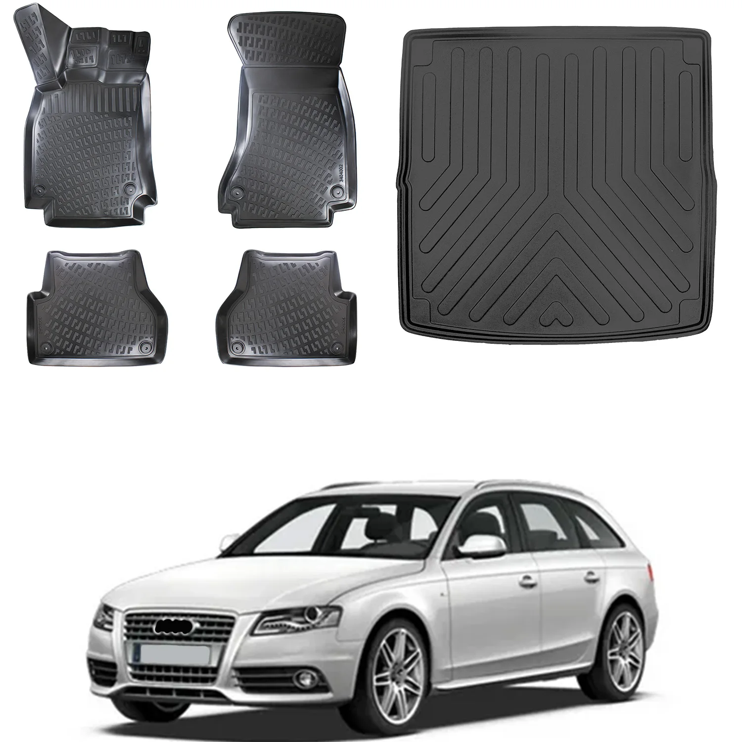 Floor Mats + Cargo Trunk Liner Fits Audi A4 B8 2008-2016 SW Set - All Weather Maximum Coverage - Water Resistance