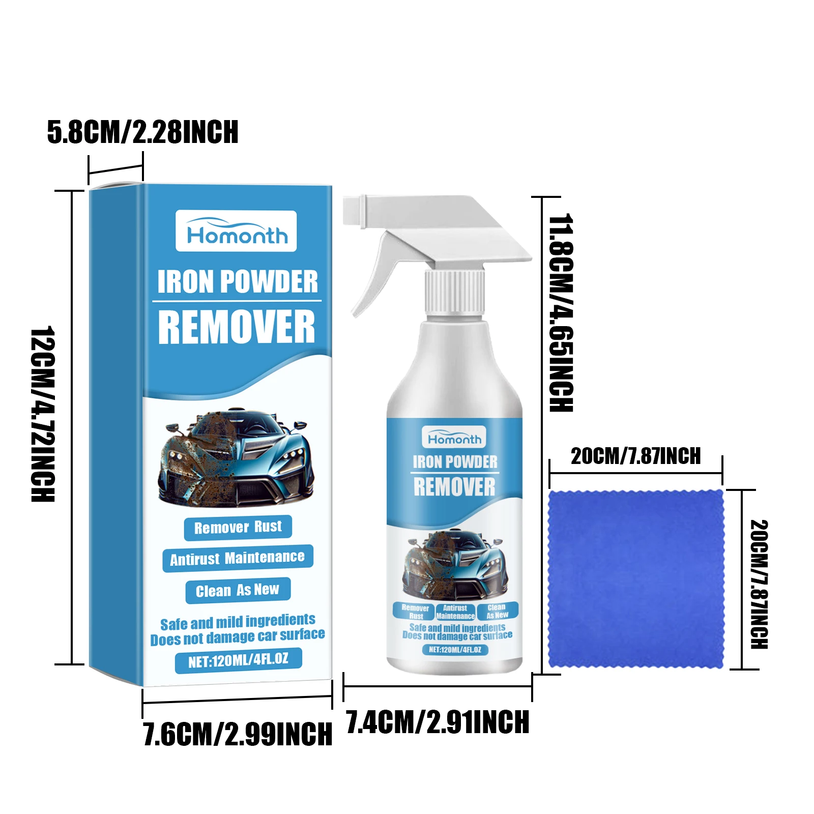 Homonth مزيل صدأ السيارة مسحوق الحديد تنظيف تلميع تقليل الأوساخ العنيدة استعادة بريق حماية الطلاء إزالة الصدأ السيارة