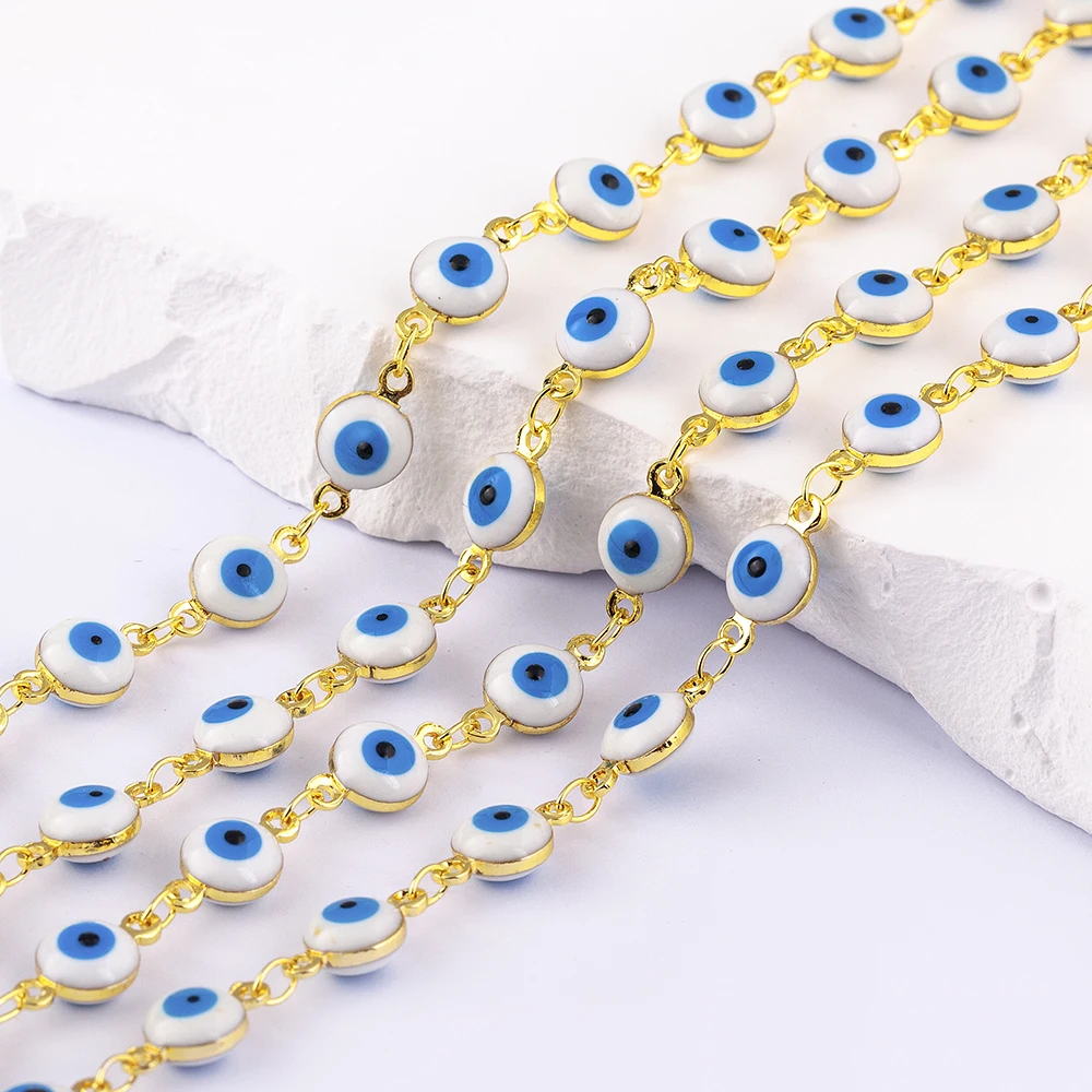 10 Color Choose Colorful Evil Eye Round Bead Chain Necklace Copper Metal Enamel Chain For DIY Handmade Jewelry Making Components
