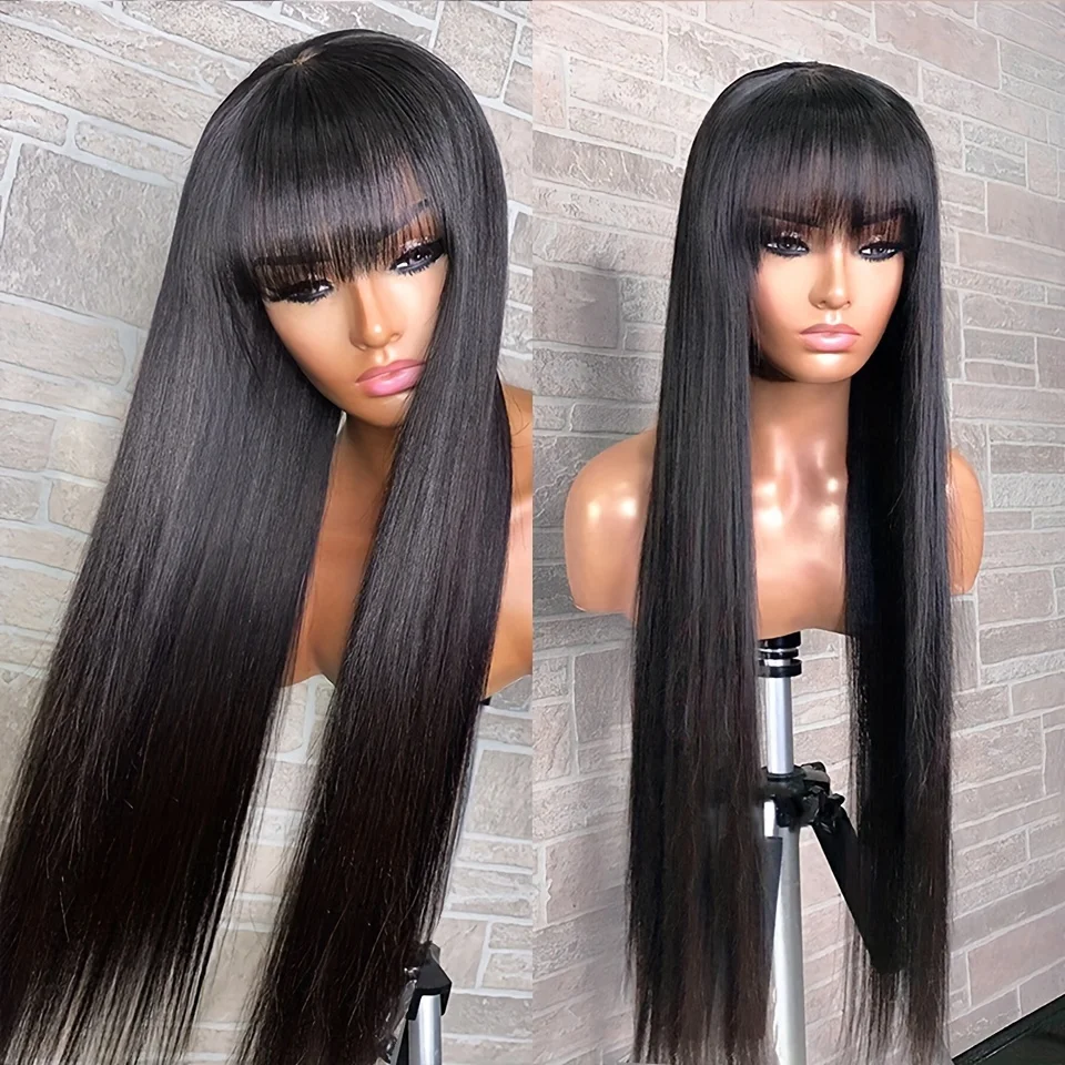 Straight Human Hair Wig With Bangs Cheap 30 32Inch Straight Wigs For Women 3X1 Lace Short Bob Wig Brazilian Hair Wigs On Sale