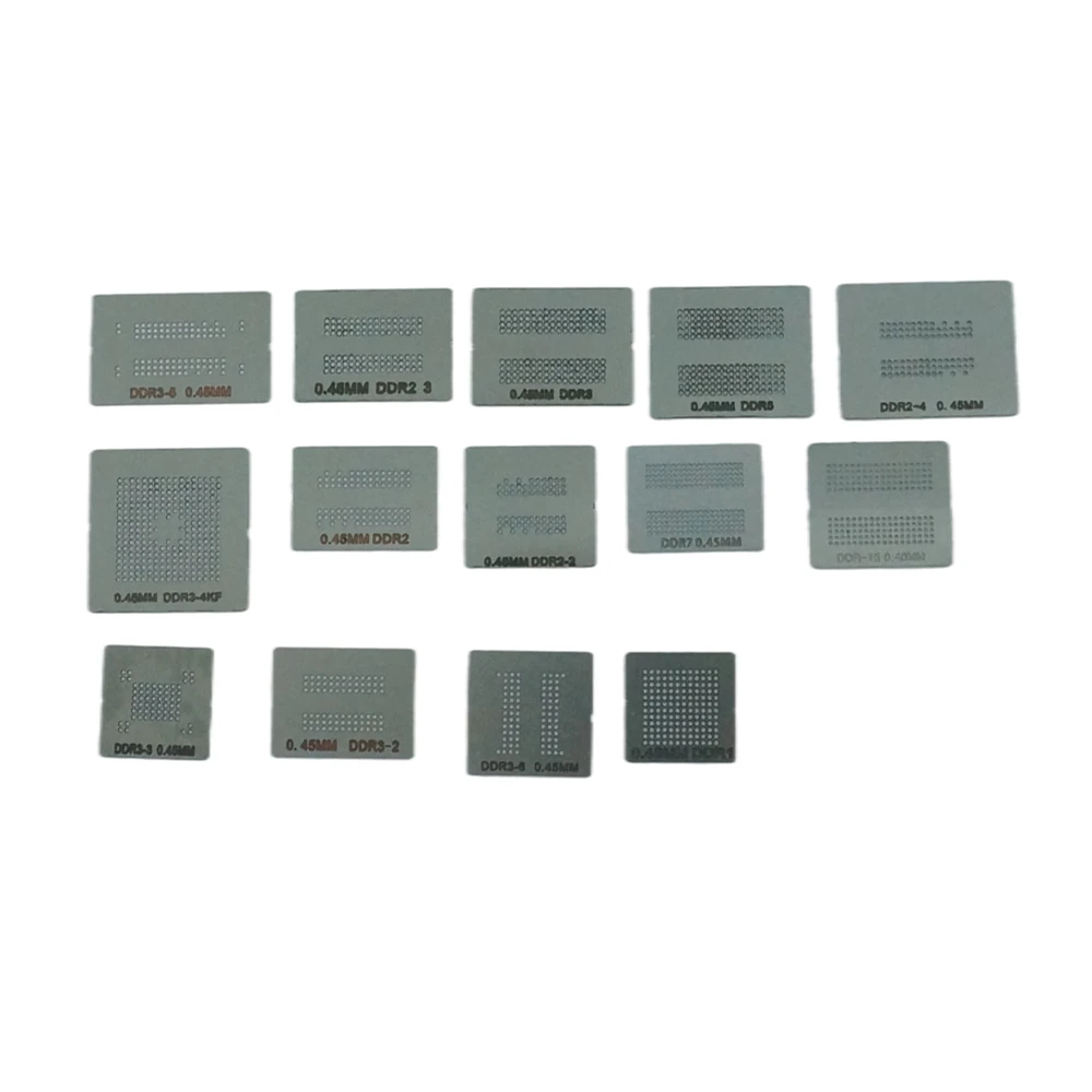 14 Pcs Kit Bga Reballing Stencils Direct Heating Solder Ball Steel Template For Ddr Memory Bga IC Reball Station