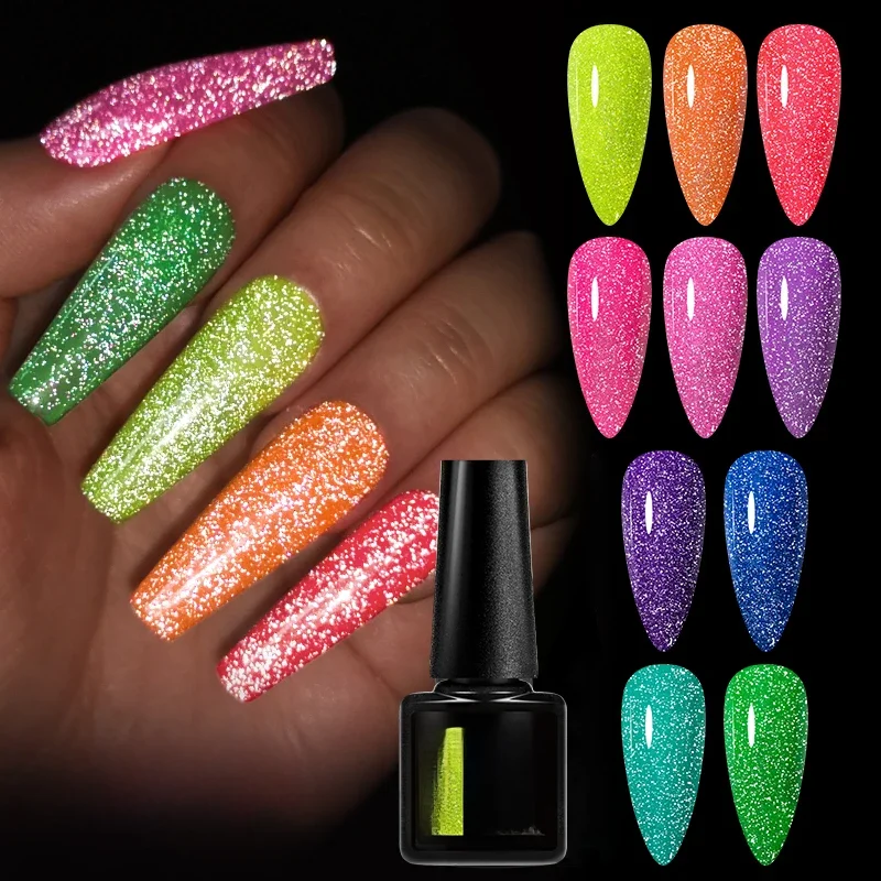MEET ACROSS 7ml Fluorescencyjny odblaskowy żelowy lakier do paznokci Brokat Neon Lato Półtrwały UV LED Żelowy lakier do paznokci Manicure — zdjęcie 2