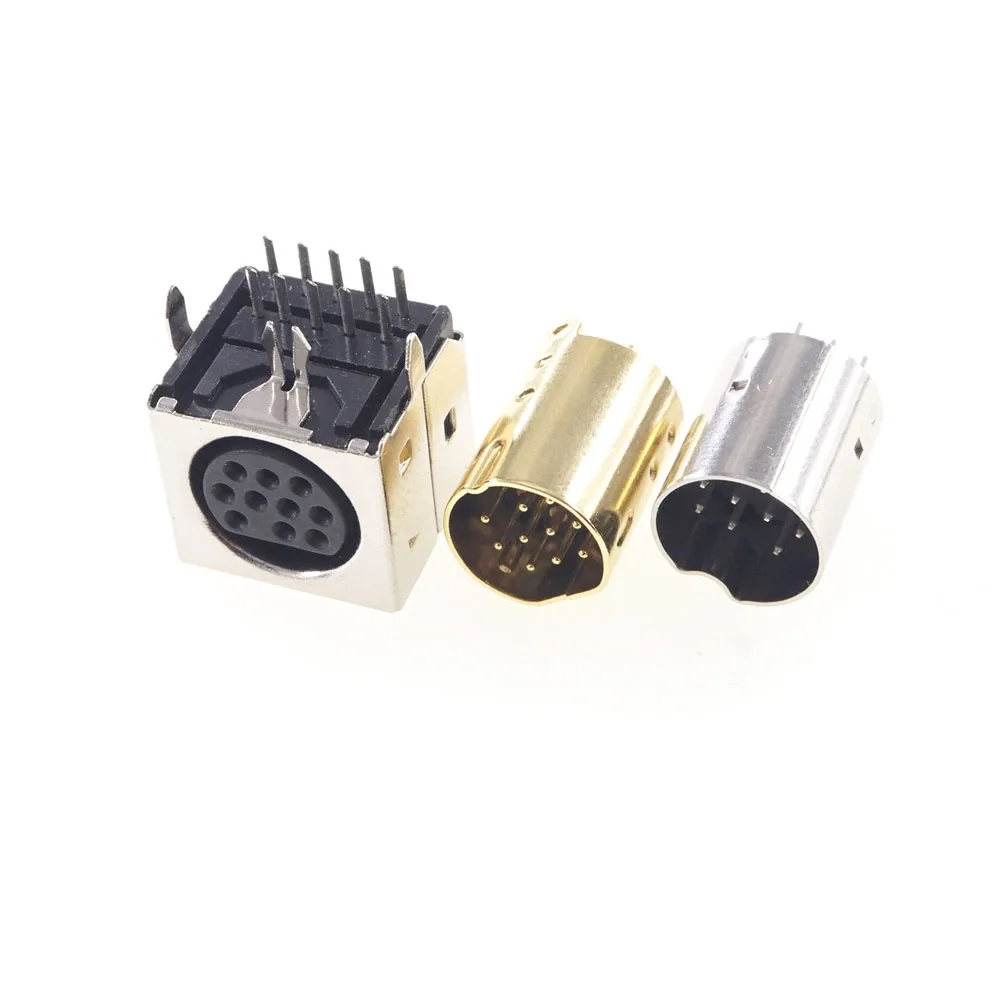 1 3 5 20 50 Pcs 10 Pin Mini Din Plug Male Female Connector PCB Mount Straigh Header Gold / Nickel Plated Board Solder