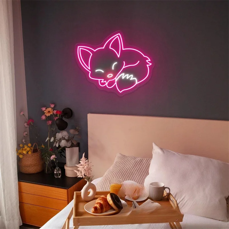 Fox Neon Sign Custom Animal Neon Sign Sleep Fox Neon Sign Cute Fox Led Light Bedroom Home Wall Decor Birthday Gift Neon Animal