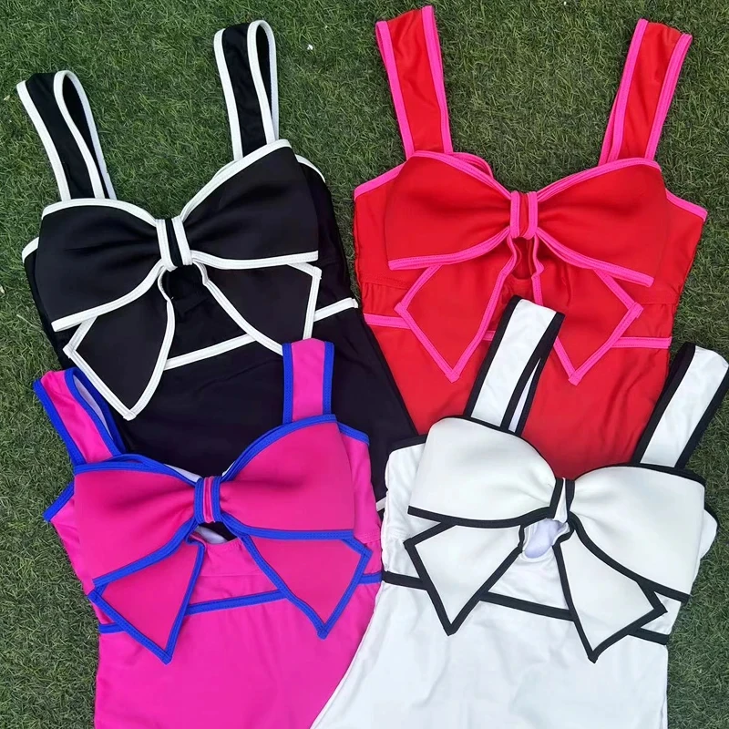 2024 Vintage Swimsuit and Skirt 3D Bow-tie One Piece  Swimwear Women Bikini set  Bathing Suit Two-pieces beach dress Monokini