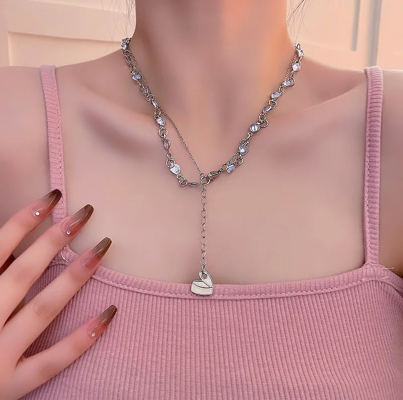 Versatile stacked love necklace, female high-level design sense, small crowd, cool and romantic, Su zircon collarbone chain