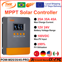 PowMr 25A 35A 45A MPPT Solar Charge Controller Blacklight LCD Regulator Max 100VDC Soalr Panel Support 12V 24V Lithium Battery