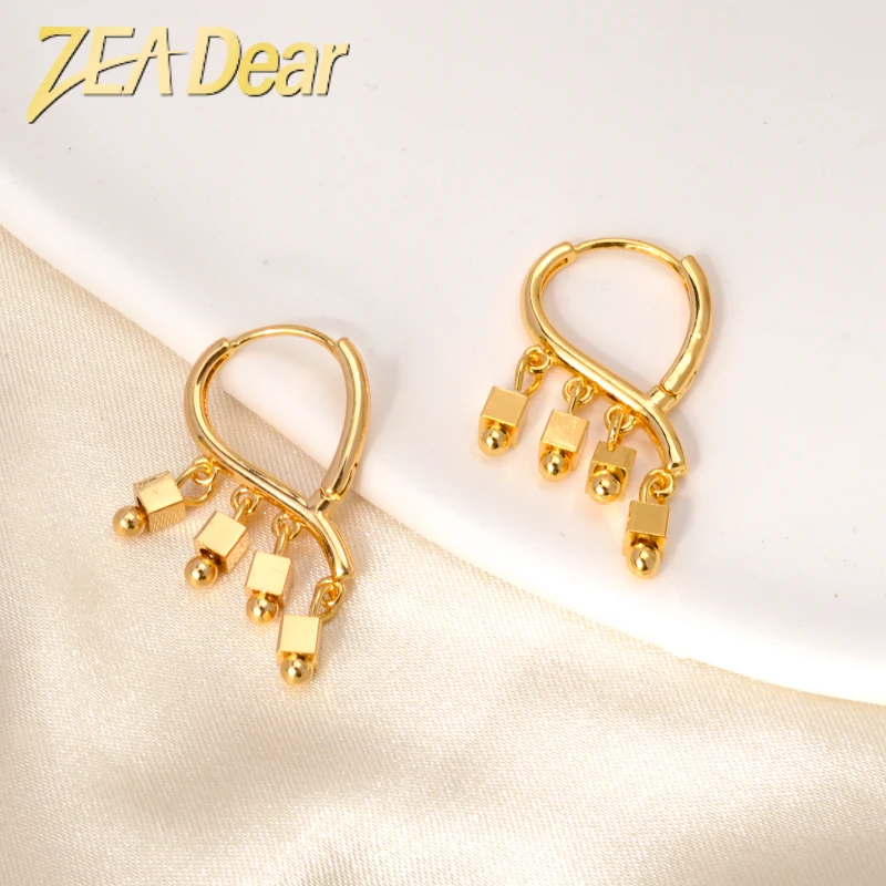 

ZEA Dear Hoop Earrings Tassels Geometry Gold Plated Ear Drop Women's Wedding Party Accessories Fashion Jewellery Girl Gifts