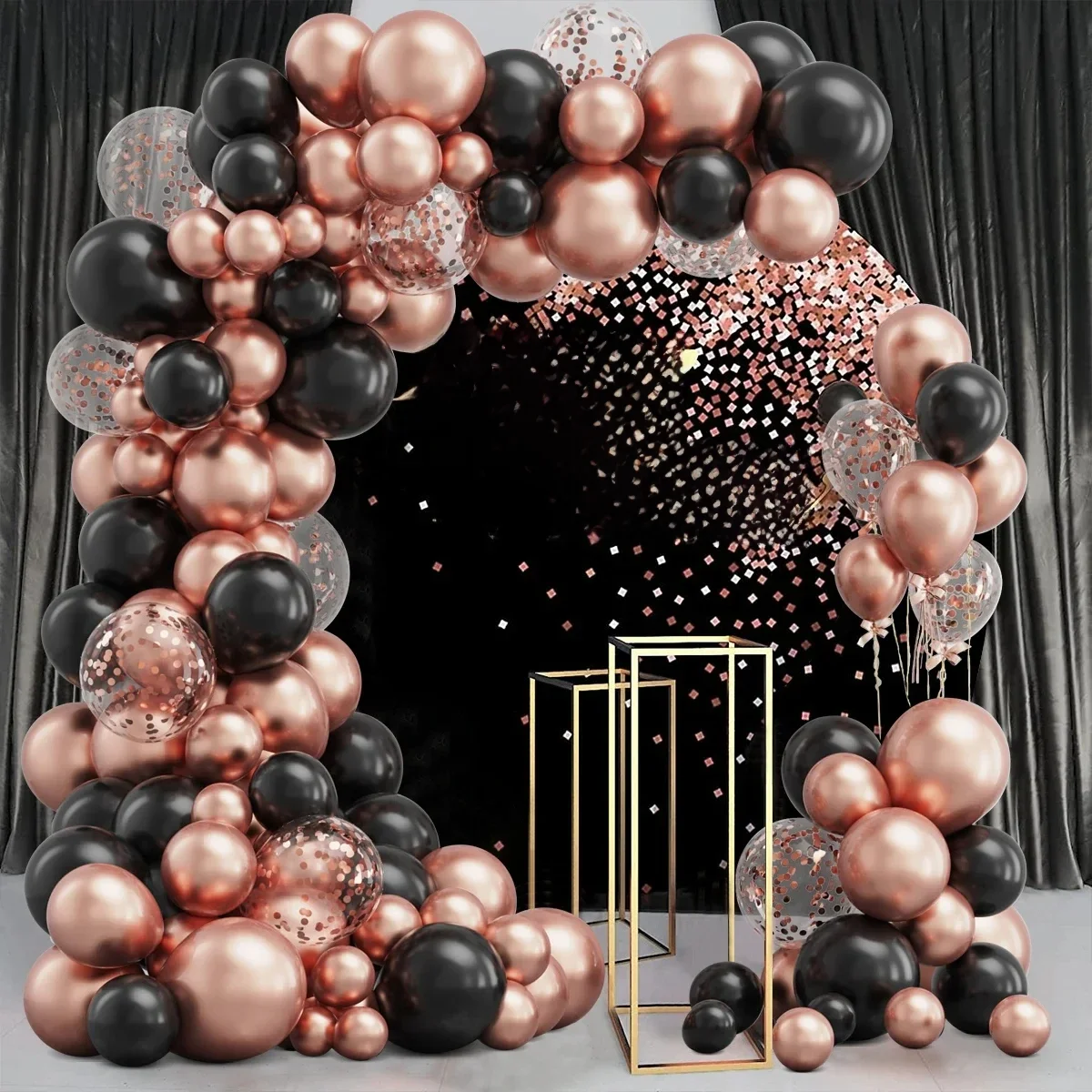 Guirlande de ballons en arc métallique noir et or Rose, 97 pièces, Kit de confettis, décoration de fête d'anniversaire, Ballon de mariage pour enfants et adultes