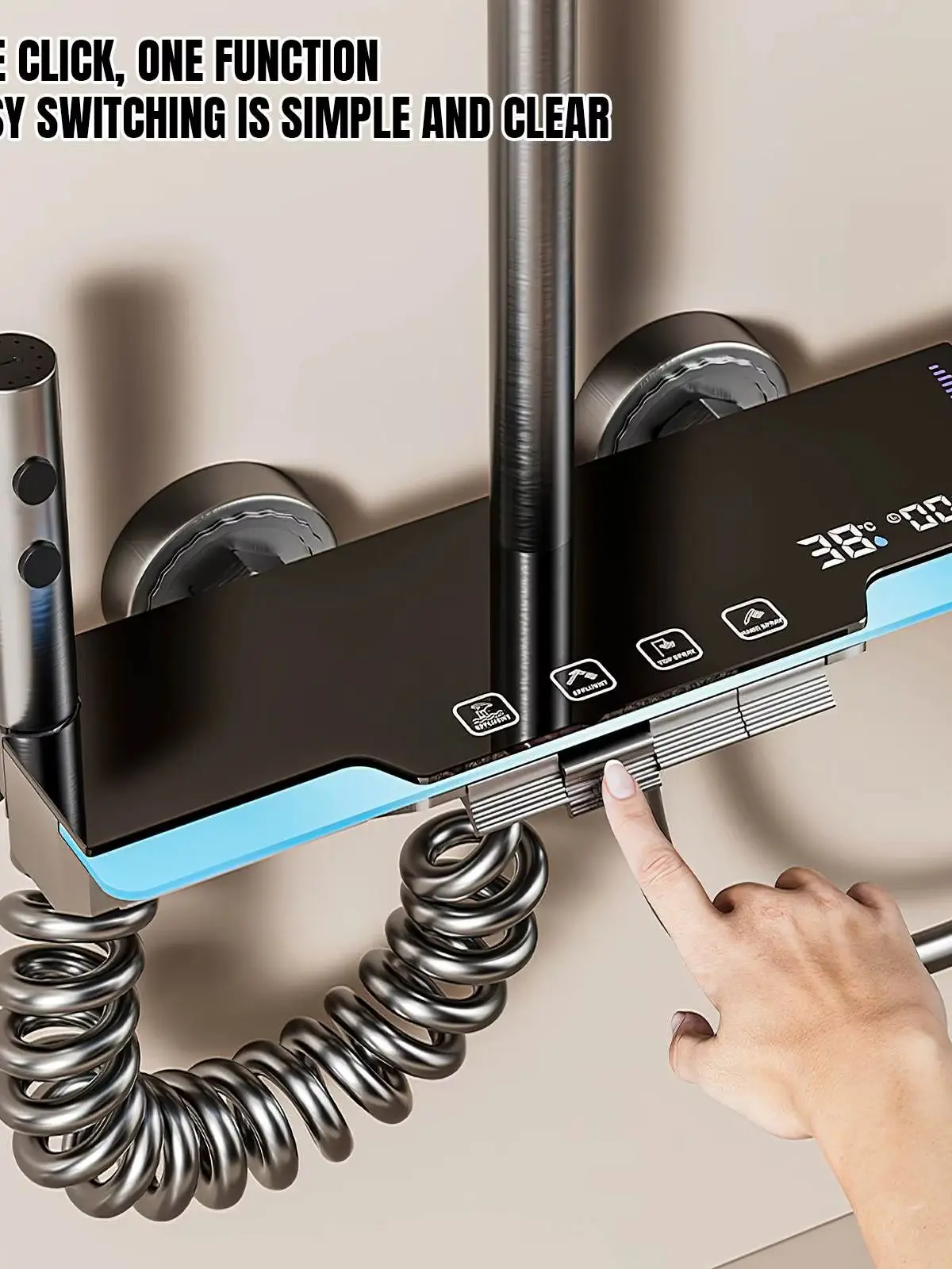 Grijze pianotoetsen badkamer douchekraan set meerdere watersproeimodi douchesysteem met 4-type functie digitaal display - afbeelding 2