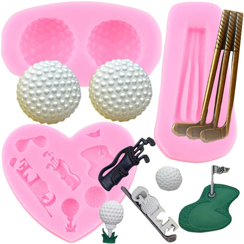 Golf Clubs Ball Silicone Molds Golf Sport Fondant Molds DIY Cake Decorating Tools Cupcake Candy Resin Clay Chocolate Moulds