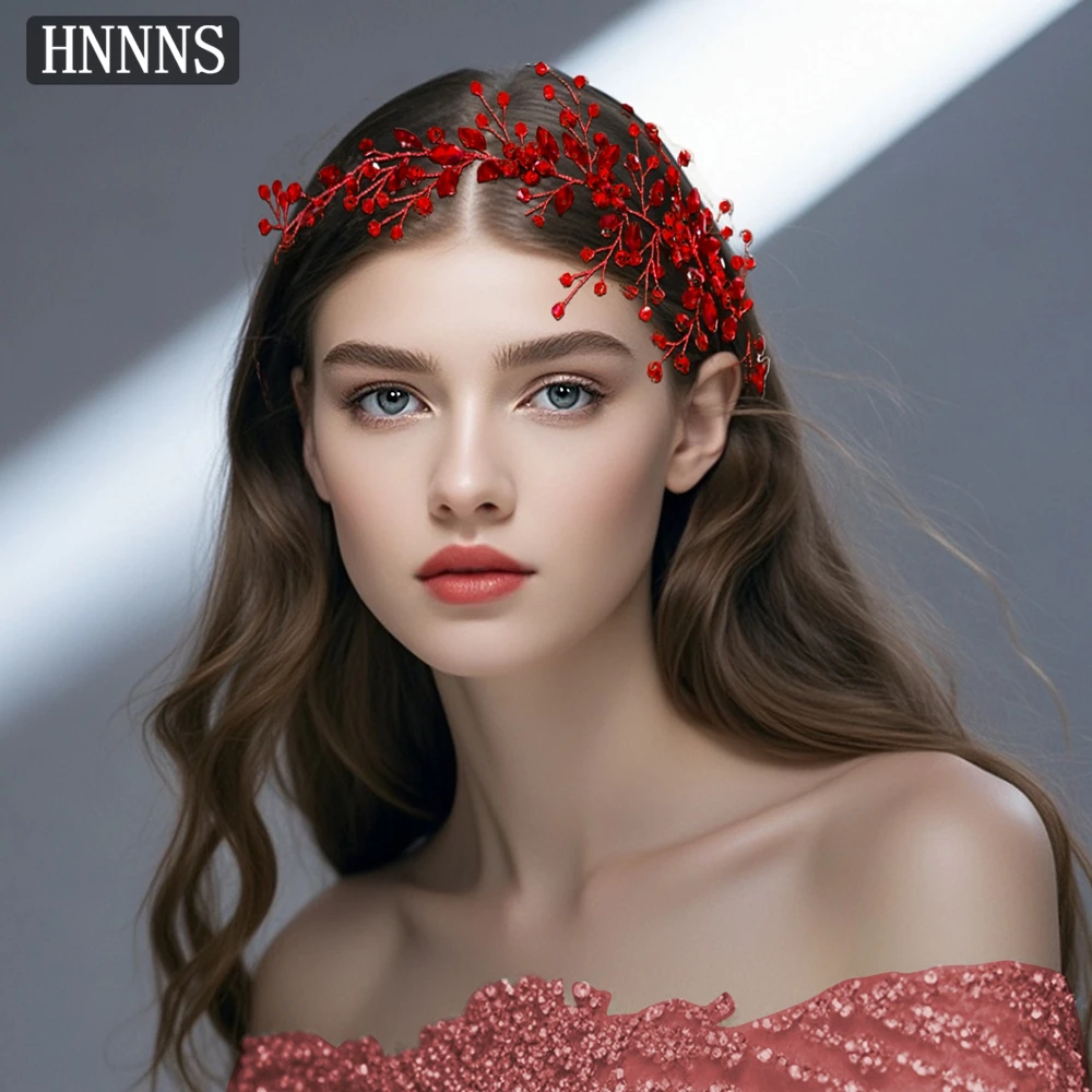 

HNNNS Adjustable Rhinestone Hairbands Bridal Wedding Dress Headdress Red Gorgeous Headpiece Wedding Party Hair Accessories A225
