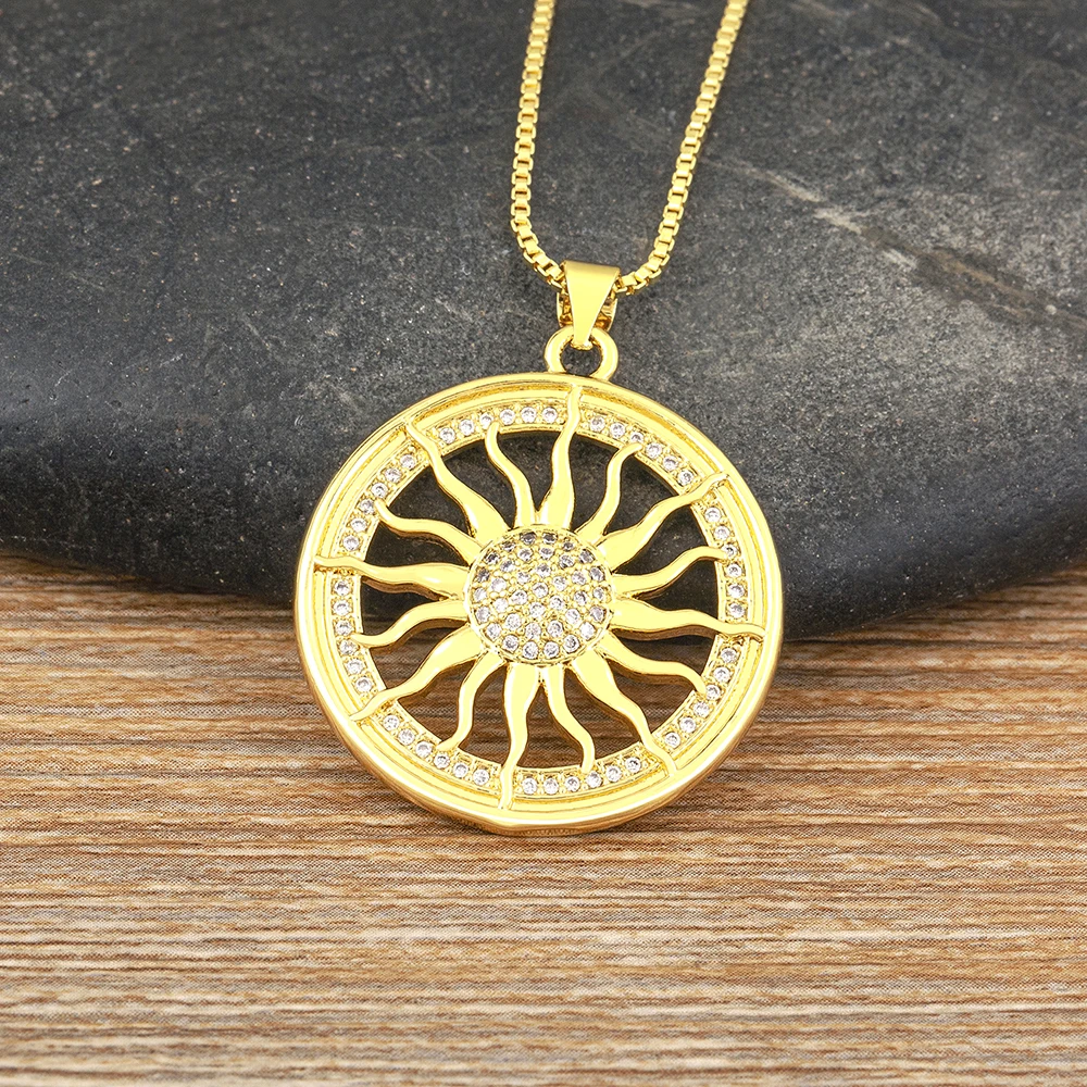 AIBEF Light Of Star And Moon Sun Shape Pendant Women Necklace Copper Zircon Western European Style Jewelry Popular Romantic Gift