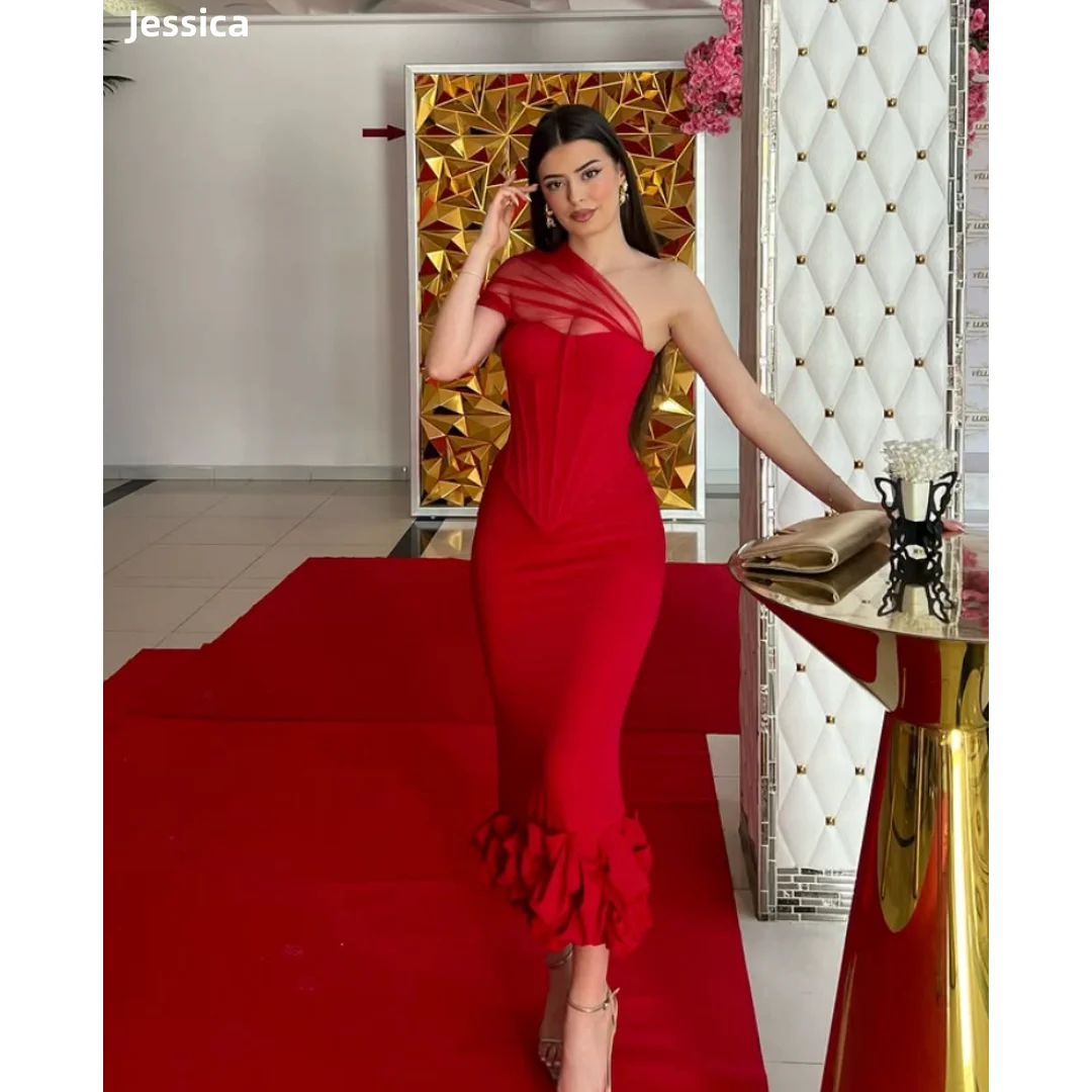 

Jessica Waist Red Evening Dresses Ladies Special Occasions Prom Dresses Mermaid Elegant Lady With Fishbone Shoulder Customized