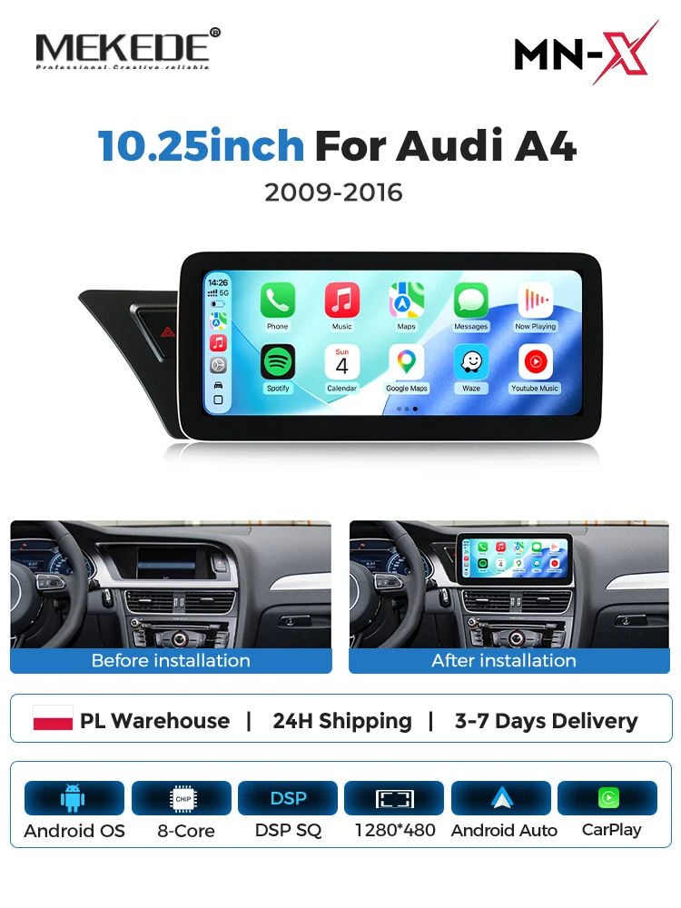 MEKEDE Für Audi A5 S5 B8 A4 A4L S4 2009-2017 Android Autoradio Multimedia-Player mit 10,25 Zoll Touchscreen, kabellosem CarPlay, Android Auto, BT, WiFi, Upgrade der originalen Headunit.
