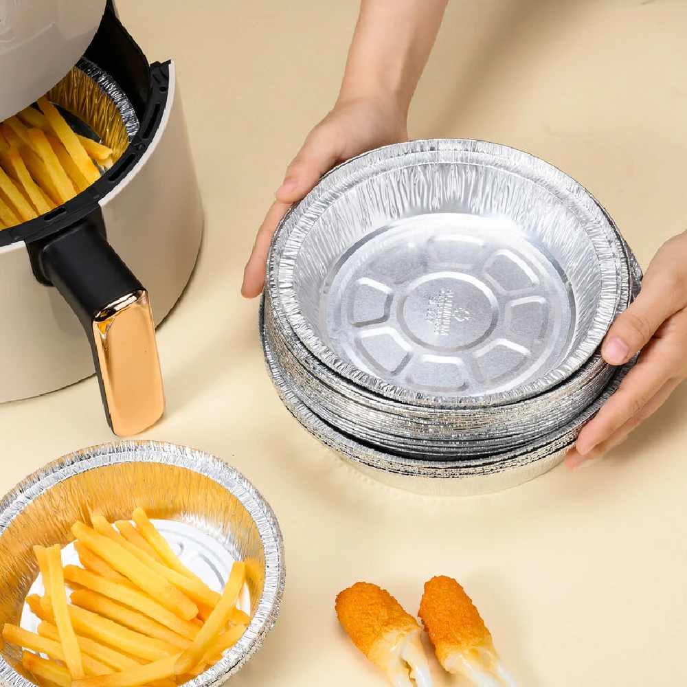 21pcs Oil Proof Aluminum Foil Tin Box Round Disposable BBQ Tray Nonstick Lined Steamer Mat Cake Pastry Food Baking Pan