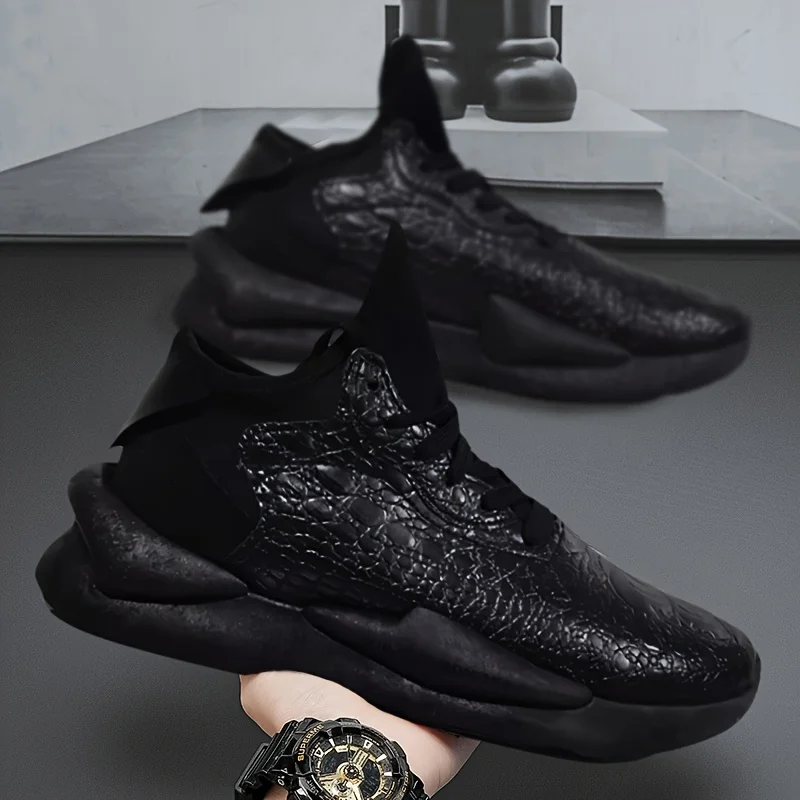 

2026 New Men's Crocodile Embossed Chunky Sneakers Thick Sole Platform Casual Sports Shoes