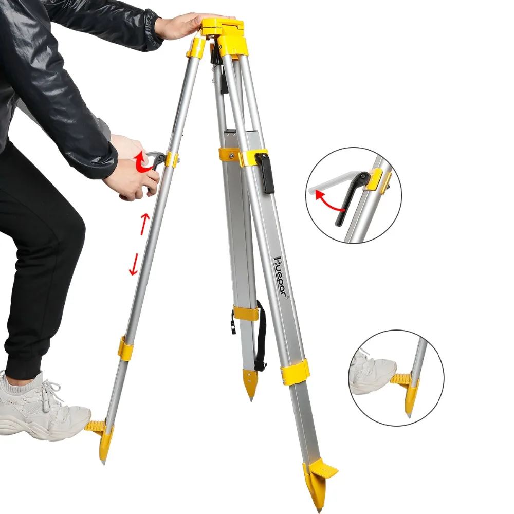 Huepar M3Y for Total Station, Automatic Optical Level, Rotary Laser,Aluminum Flat Head Heavy Duty Telescoping Tripod