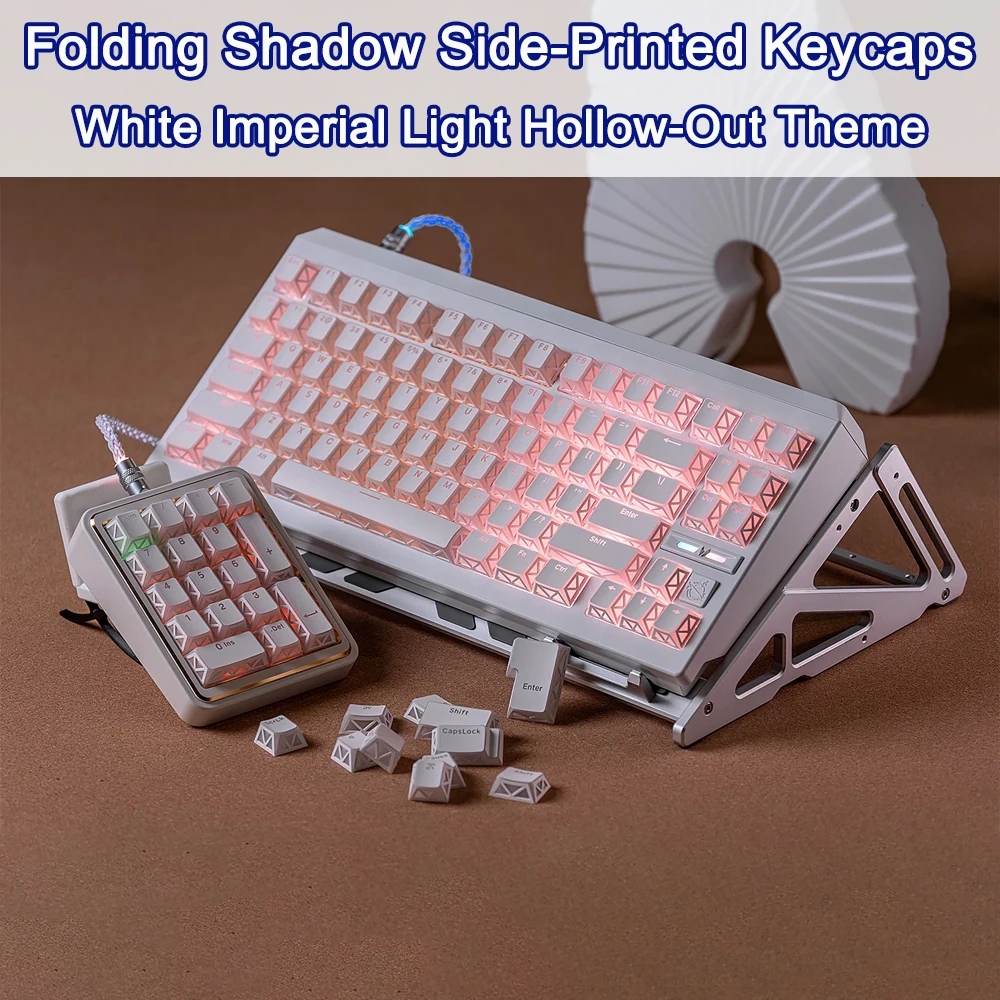 

130 Key White Imperial Light Hollow-Out Theme Keycap Cherry Profile Folding Shadow Side-Print Keycaps With Angular Light Effects