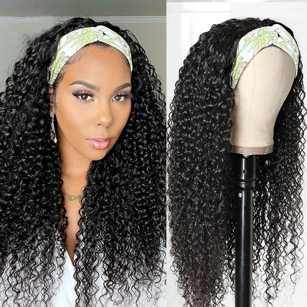 Curly Headband Human Hair Wigs For Black Women Glueless None Lace Front Wigs Deep Curly Brazilian Headband Wigs Human Hair