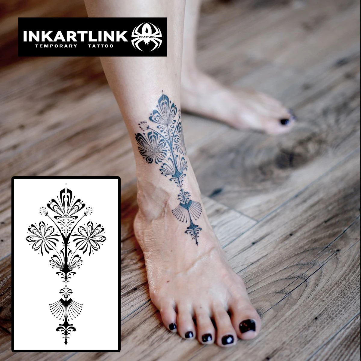 Vector Floral Temporary Tattoo,Lasts To 15 Days New Technology Magic Waterproof Semi Permanent Sticker.