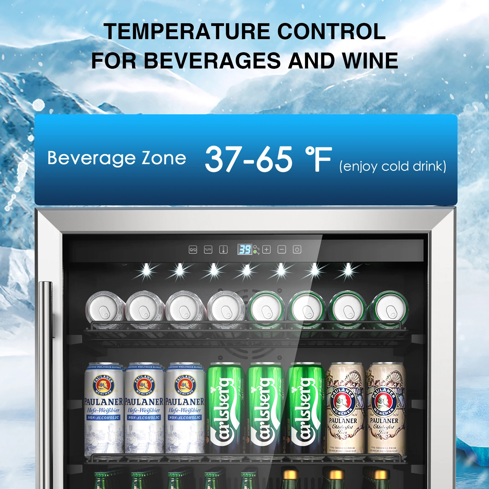 24 Inch Beverage Refrigerator 190 Cans Built-in/Freestanding Beverage Cooler Digital Memory Under Counter Beer Fridge Glass Door