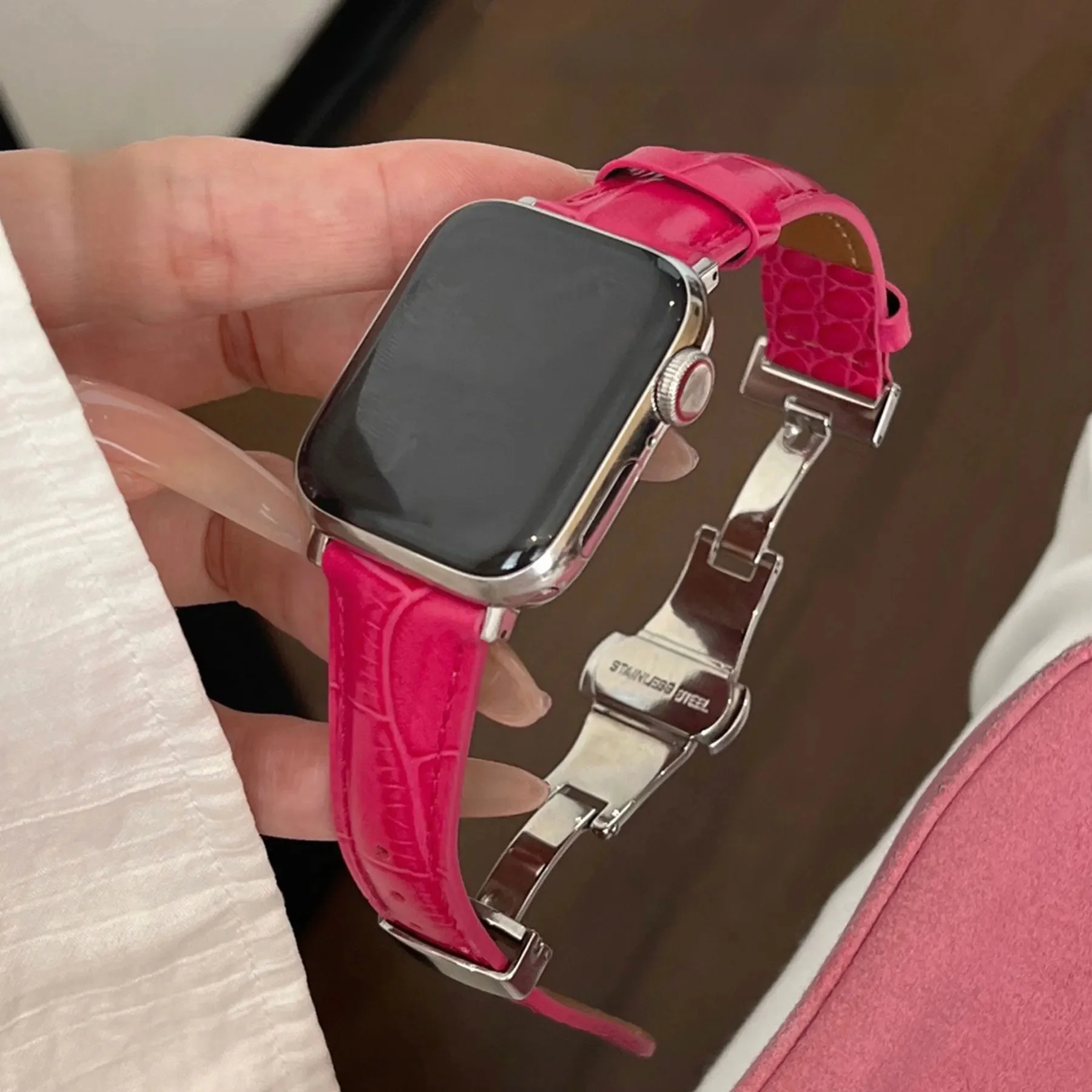 Luksusowy pasek modowy do paska do Apple Watch 49mm Ultra 45mm 42mm 38mm pasek z metalową klamrą pasek IWatch Series 9SE87 — zdjęcie produktu 7