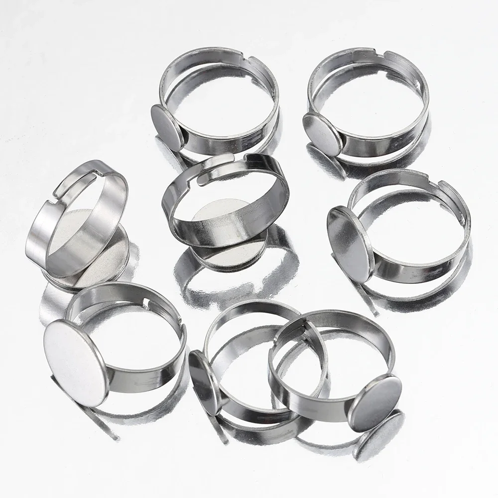 10 sztuk 304 ustawienia pierścienia ze stali nierdzewnej regulowany pierścień Bezel puste okrągłe 8/10/12/14/15mm kaboszony podstawa dla DIY tworzenia biżuterii — zdjęcie 2